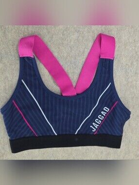 ​Jaggad Navy Blue & Pink Criss-Cross Strappy Sports Bra